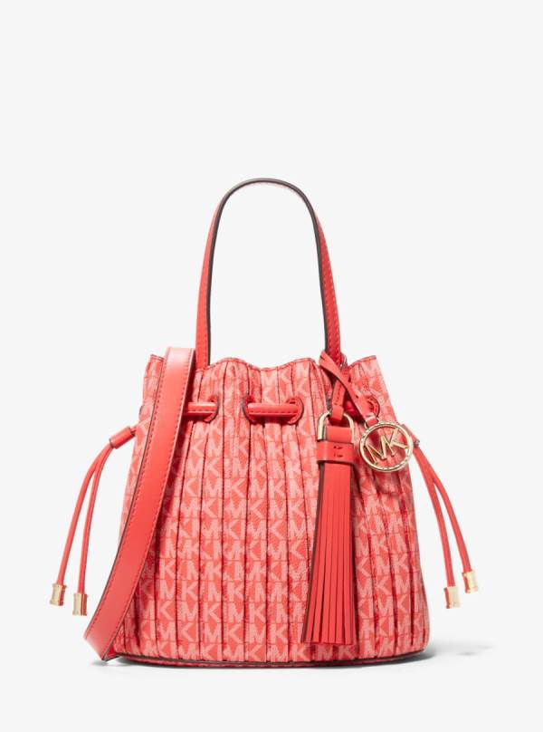 Damske Prenosná Taška Michael Kors Willa Extra-Small Pleated Logo Hnede Ruzove - Kabelky Michael Kors Levně | KQCLG-3280